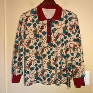Colorful Patterned Long Sleeve Polo Shirt